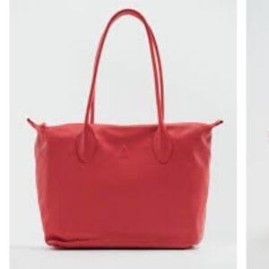 NWT ZARA Strawberry Red 100% Leather Tote Bag